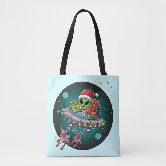 Bolso De Tela Alien Santa en OVNI (Anverso)