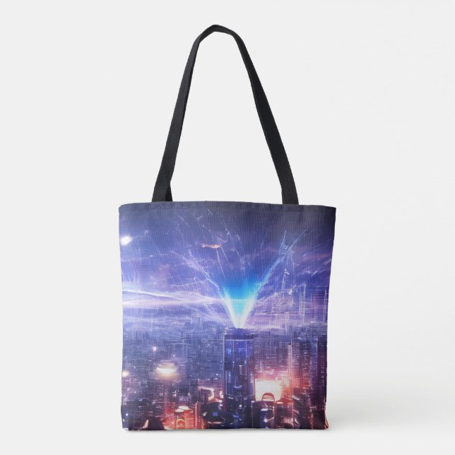 Bolso De Tela Alien World | Ciudad Escudo futurista | Estrella a (Reverso)