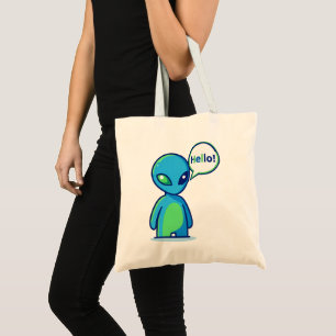 Bolso De Tela Alienígena azul lindo diciendo hola