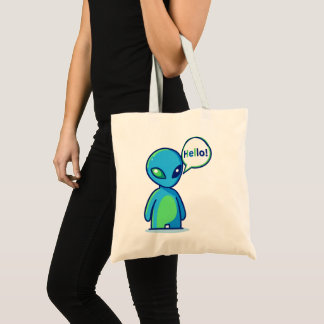 Bolso De Tela Alienígena azul lindo diciendo hola