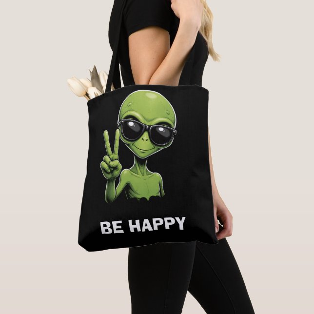 Bolso De Tela Alienígena lindo dos dedos arriba (Detalle)
