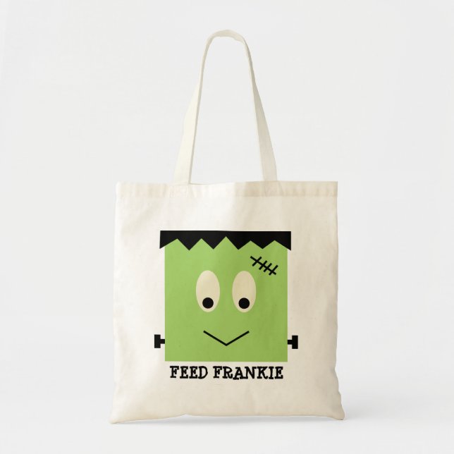 Bolso De Tela Alimenta a Frankie verde Halloween truco de dulces (Frente)
