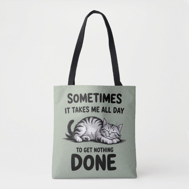 Bolso De Tela "All Day Doing Nothing" Funny Lazy Cat (Anverso)