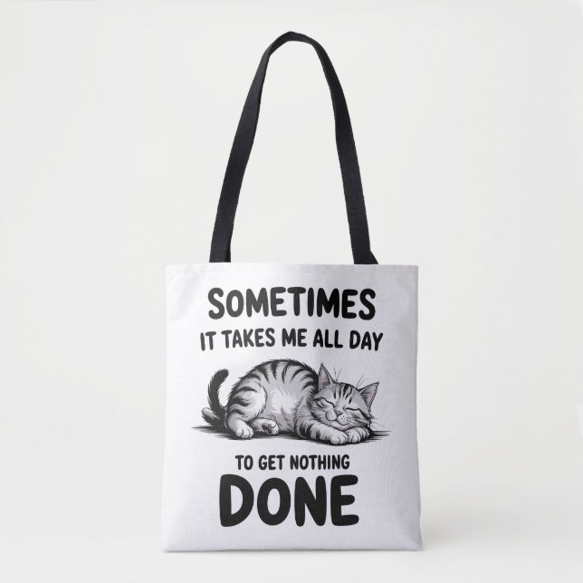Bolso De Tela "All Day Doing Nothing" Funny Lazy Cat (Anverso)