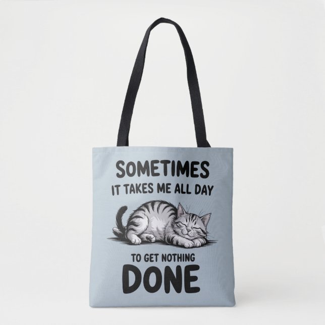 Bolso De Tela "All Day Doing Nothing" Funny Lazy Cat (Anverso)