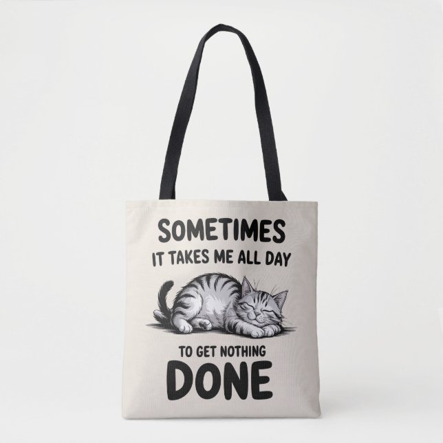 Bolso De Tela "All Day Doing Nothing" Funny Lazy Cat (Anverso)