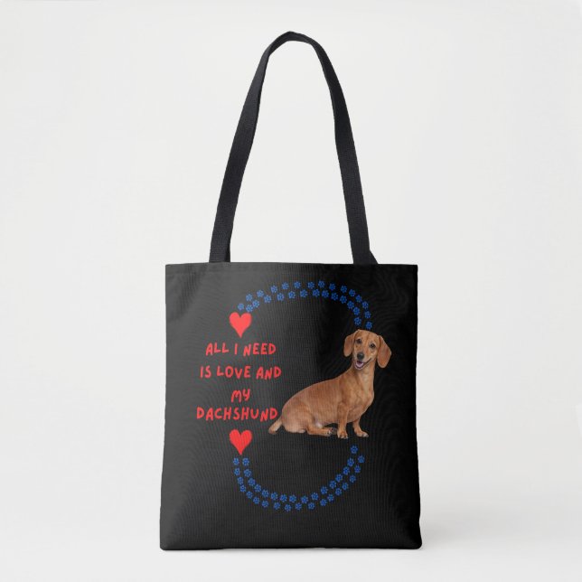 Bolso De Tela All I Need Is Love and My Dachshund Black Tote Bag (Anverso)