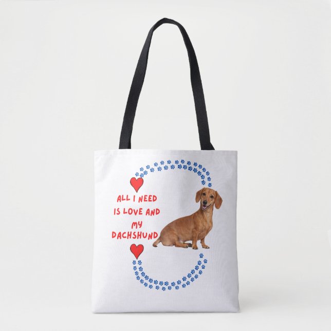 Bolso De Tela All I Need Is Love and My Dachshund Tote Bag (Anverso)