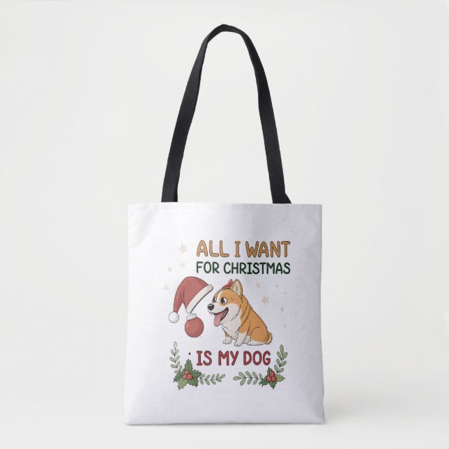 Bolso De Tela All I Want for Christmas Is My Dog Art (Anverso)