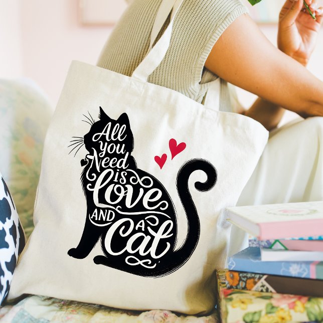 Bolso De Tela All You need is Love and a Cat Tote Bag (Personalize this lovely all you need is Love and a cat design. )