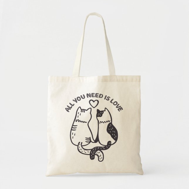 Bolso De Tela All you need is love cat holding  hands (Frente)