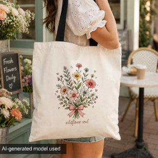 Bolso De Tela Alma de Flor Silvestre Ramo Floral Pastel Acuarela