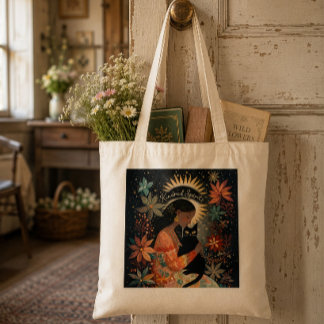 Bolso De Tela Almas Gemelas Gato Negro Otoño Amistad