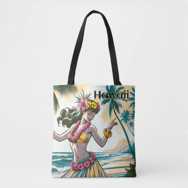Bolso De Tela Aloha | Bailarina hawaiana hula en la playa (Anverso)