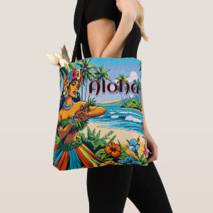 Bolso De Tela Aloha   Bailarina hawaiana hula en la playa