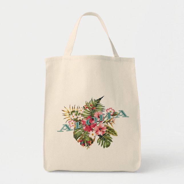 Bolso De Tela Aloha floral tropical (Frente)