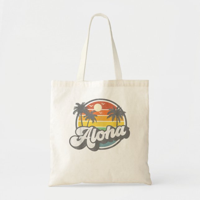 Bolso De Tela Aloha Hawaii Isla Hawái Vacaciones Palmeras B (Frente)