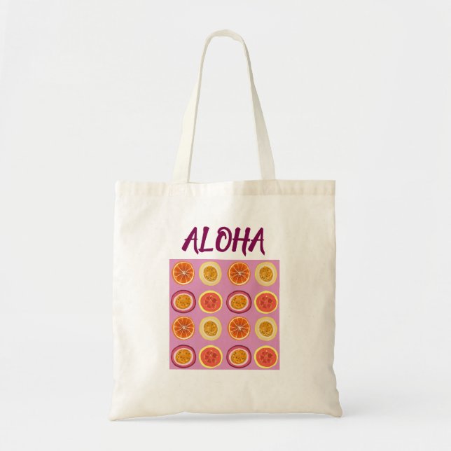 Bolso De Tela Aloha Hawaiian Retro Fruit Pink  (Frente)