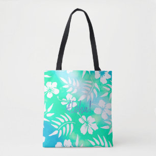 Bolso De Tela Aloha Hibiscus Green and Blue Floral