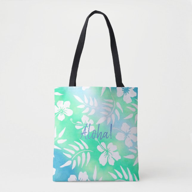 Bolso De Tela Aloha Hibiscus Green and Blue Floral (Anverso)