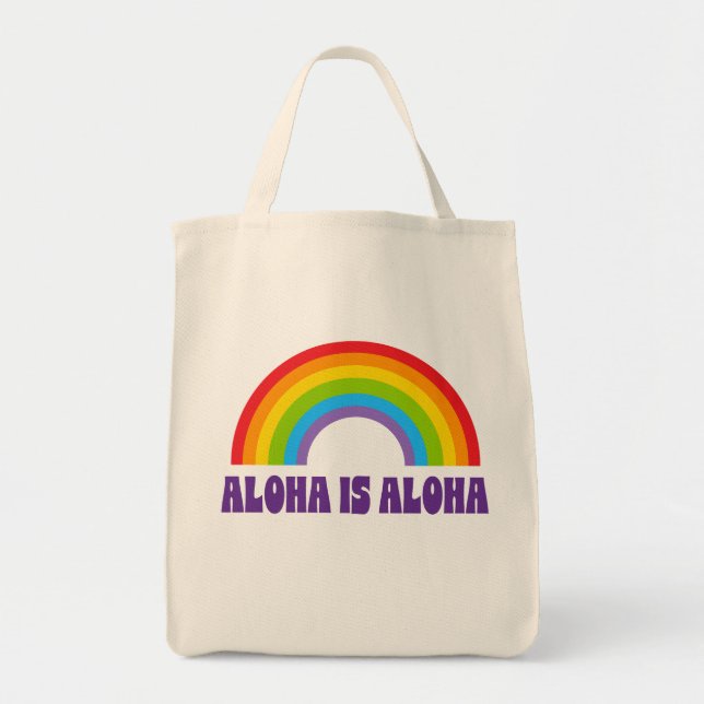 Bolso De Tela Aloha Is Aloha Rainbow Pride Hawaii (Frente)