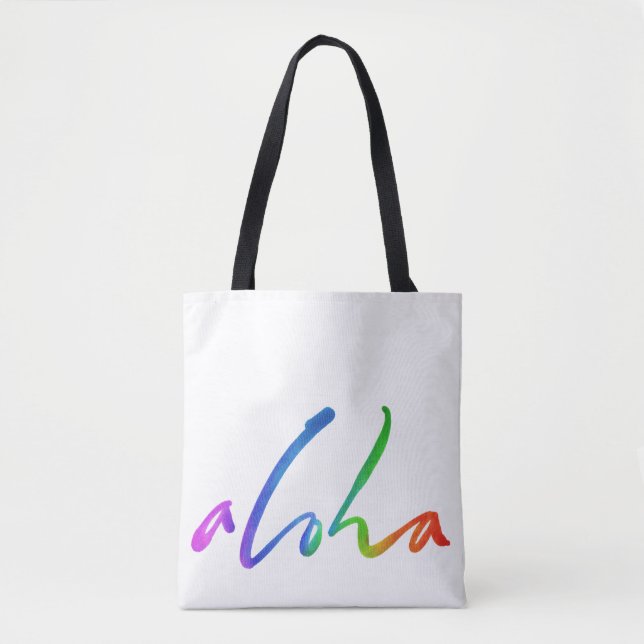 Bolso De Tela Aloha - Letras de mano tropical - Hawaii Hawai'i (Anverso)