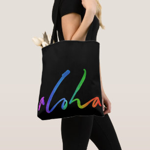 Bolso De Tela Aloha - Letras tropicales - Hawai'i negro