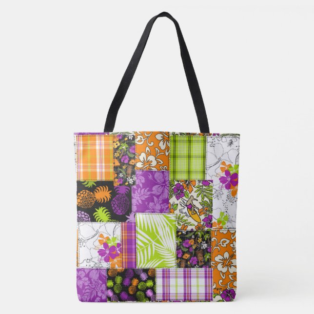 Bolso De Tela Aloha Patchwork Hawaiian Beach Bag - Violeta (Anverso)