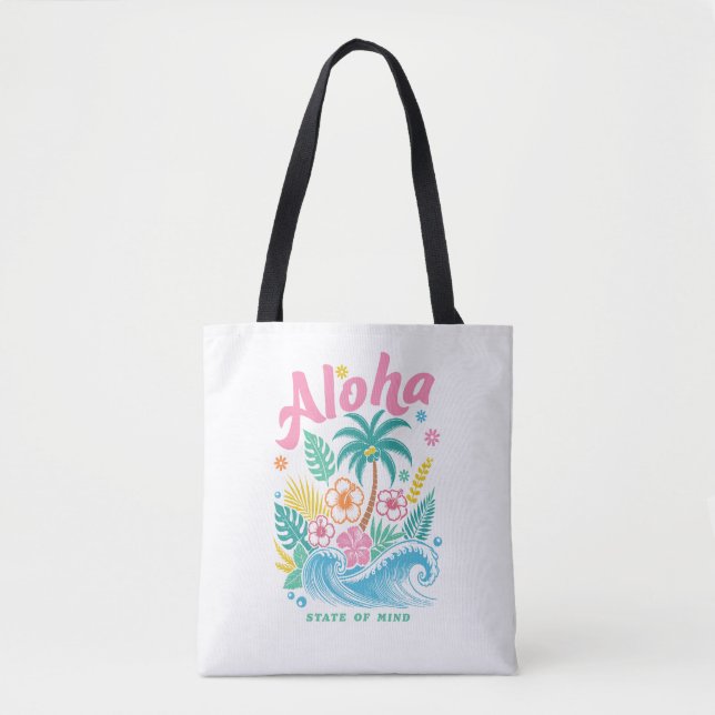 Bolso De Tela "Aloha State of Mind" Funny Boho Coastal  (Anverso)