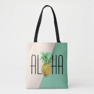 Bolso De Tela Aloha Texto Con Piña Tropical Atrás