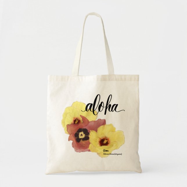 Bolso De Tela Aloha Tote Bag Hau Hibiscus Aloha (espalda vacía) (Frente)