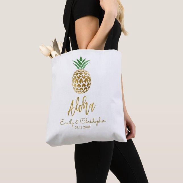 Bolso De Tela Aloha Tropical Hawaiian Pineapple Wedding Favor (Detalle)
