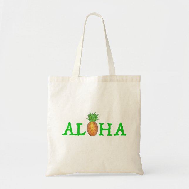 Bolso De Tela ALOHA Tropical Island Hawai Pineapple Tote Bag (Frente)