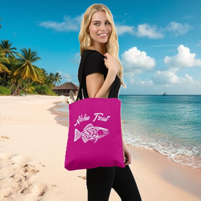 Bolso De Tela Aloha Trout-Fisherman Style (Aloha Trout Fisherman Core Tote Bag-Summer bag-Beach bag- Hawaiian Bag-Pink)