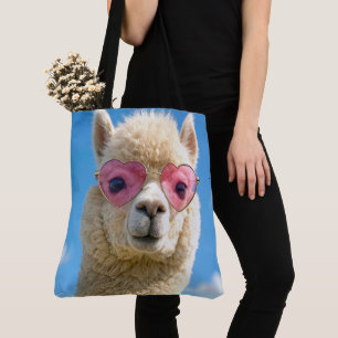 Bolso De Tela Alpaca con gafas de sol rosadas en forma de corazó