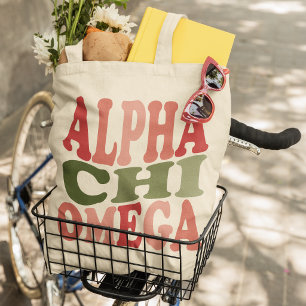 Bolso De Tela Alpha Chi Omega Gráfico Retro Apilado Groovy