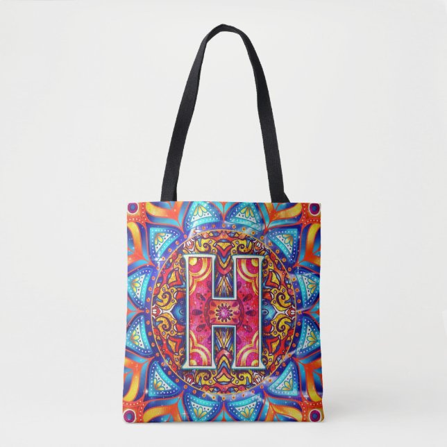 Bolso De Tela Alphabet H mandala (Anverso)