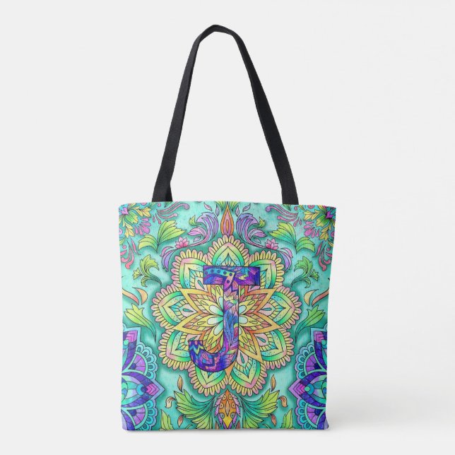 Bolso De Tela Alphabet J mandala (Reverso)