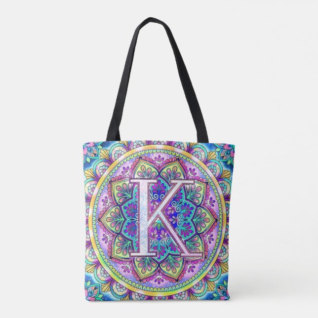 Bolso De Tela Alphabet K mandala (Reverso)