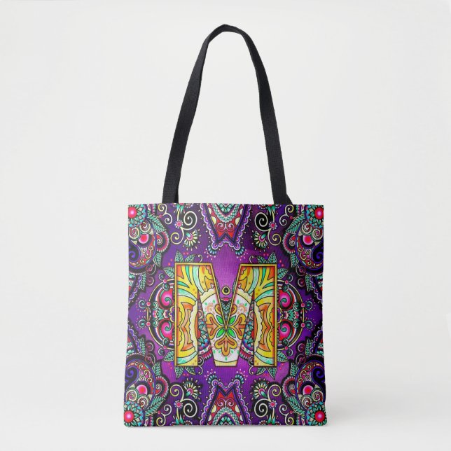 Bolso De Tela Alphabet M mandala (Anverso)