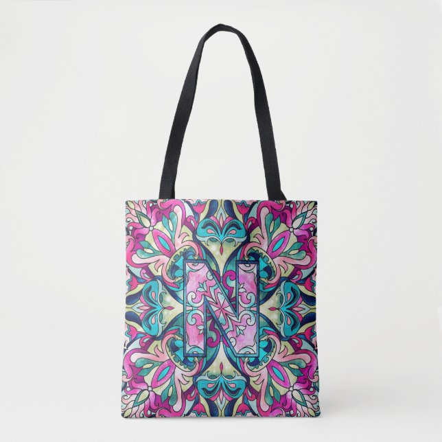 Bolso De Tela Alphabet N mandala (Anverso)
