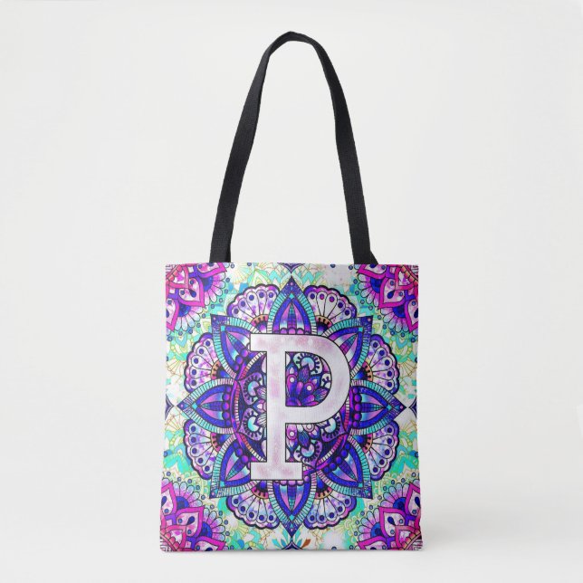 Bolso De Tela Alphabet P mandala (Anverso)