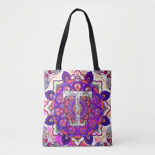 Bolso De Tela Alphabet T mandala (Anverso)