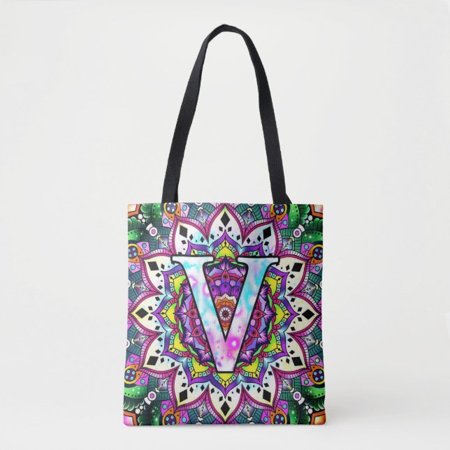 Bolso De Tela Alphabet V mandala (Anverso)