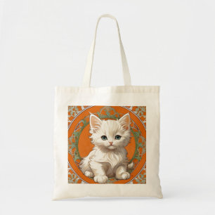 Bolso De Tela Alphonse Mucha Art Nouveau Gatito Blanco