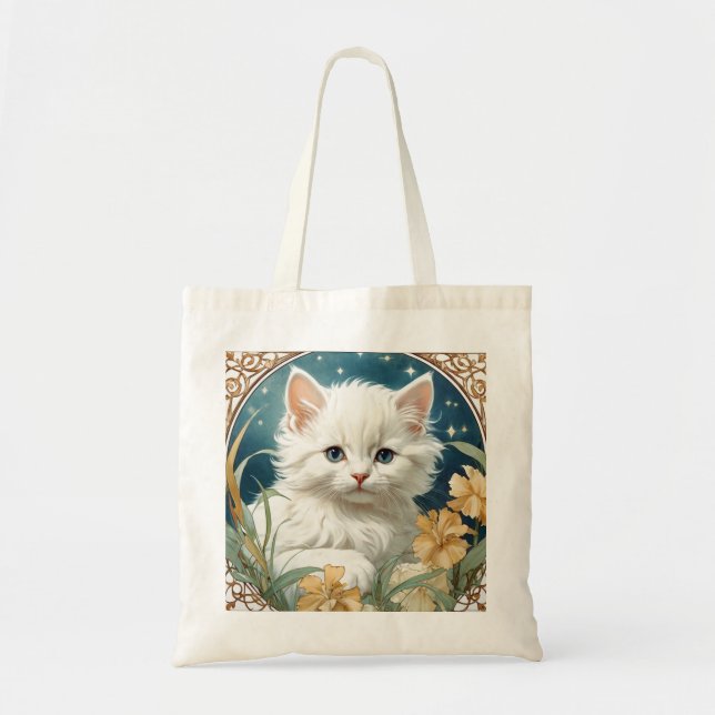 Bolso De Tela Alphonse Mucha Art Nouveau Kitten (Frente)