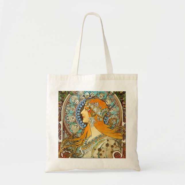Bolso De Tela Alphonse Mucha Art Nouveau Zodiac (Frente)