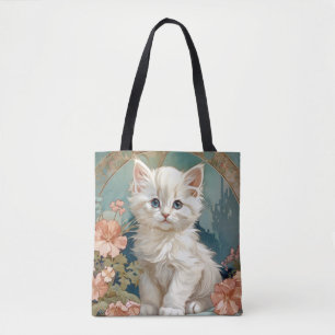 Bolso De Tela Alphonse Mucha Estilo Gato Blanco