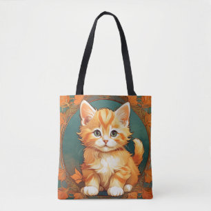 Bolso De Tela Alphonse Mucha Style Naranja Cat