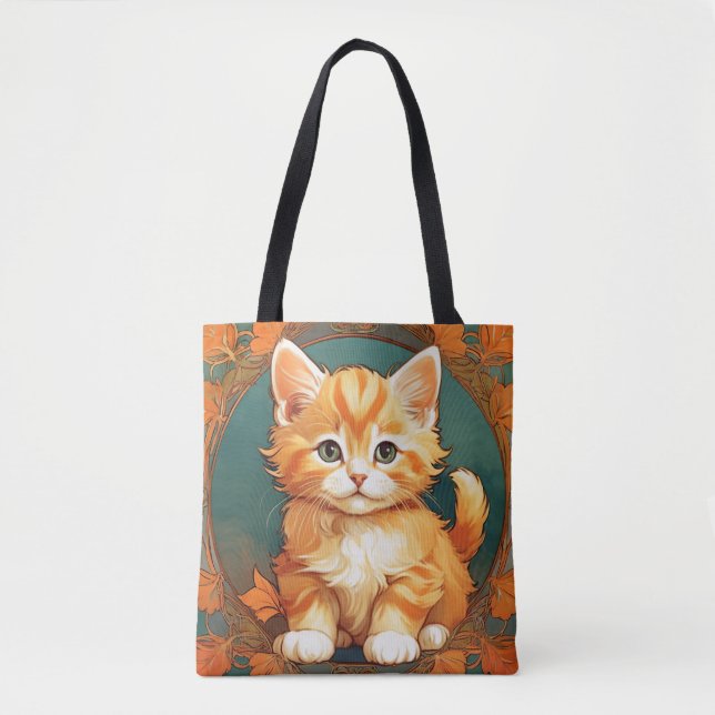 Bolso De Tela Alphonse Mucha Style Naranja Cat (Anverso)